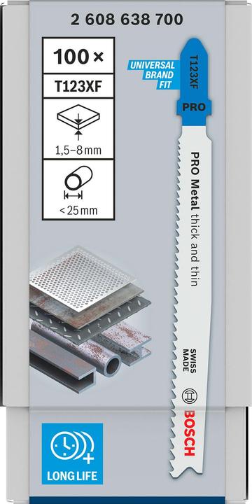 Actual product image Bosch Professional Zubehör PRO Metal thick and thin T123XF jigsaw blade, 100 mm, 100 pcs.
