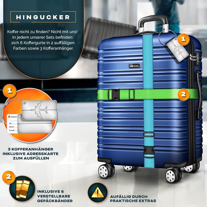 Immagine prodotto Tillvex Set di valigie rigide da 3 pezzi (Bagaglio a mano (fino a 50 litri), M (50 - 90l), L (90 - 115l))