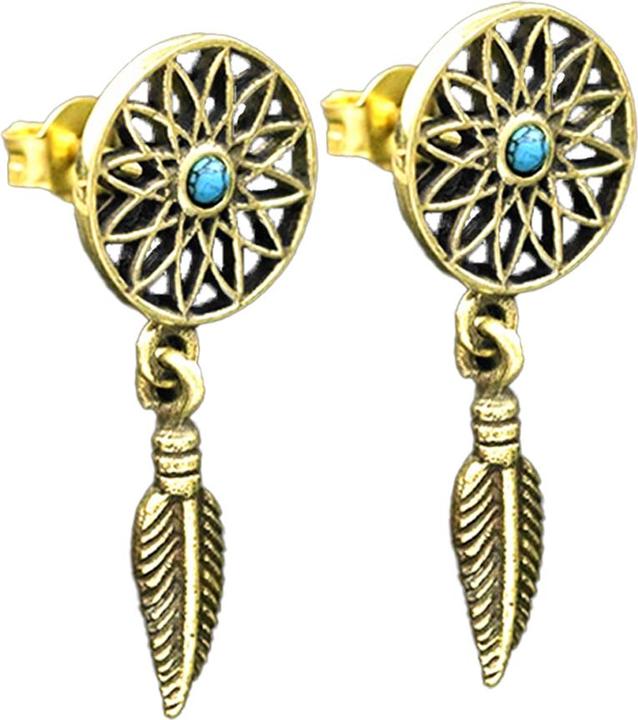 Star Piercing Ohrstecker vergoldet Lotus Blume Türkis Stein Anhänger Feder (Mineralisch, Messing)