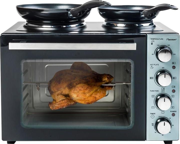 Produktbild Bestron Kleinküche (Grill - Backofen mit Doppelkochplatte) Inkl. Drehspiess und umluftfunktion
