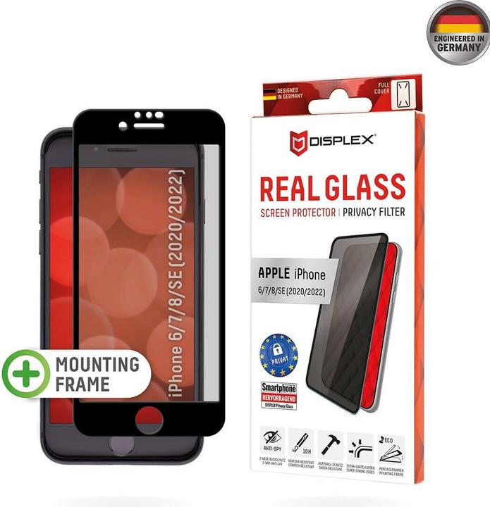 Produktbild Displex Real Glass, Privacy Full Cover Panzerglas (1 Stück, Apple iPhone SE (3rd Gen), Apple iPhone SE (2nd Gen))