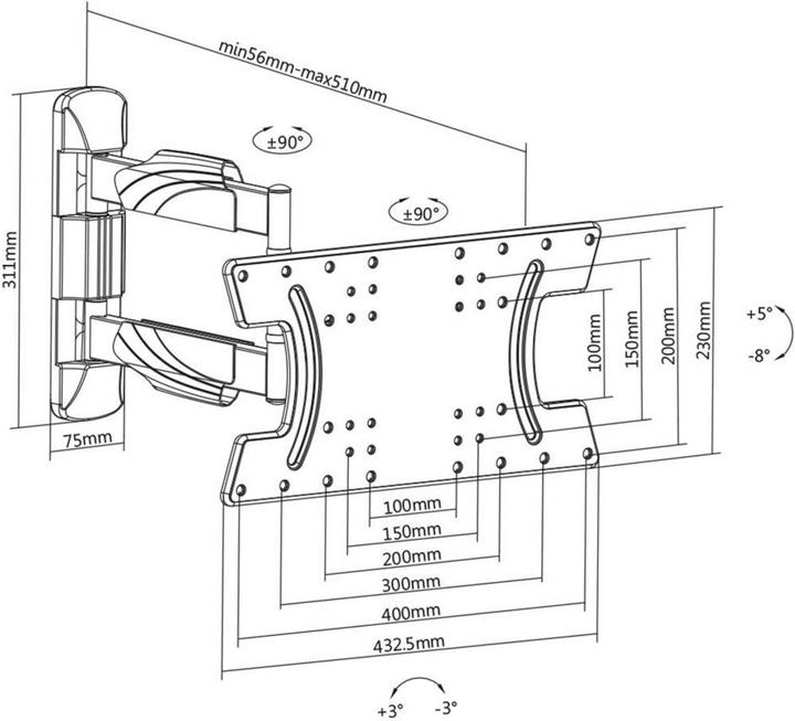 Actual product image myWall TV Wall Mount 13.0 cm (5.1) 165.1 (65) Tilt+Swivel, Rotate (Wall, 65", 30 kg)