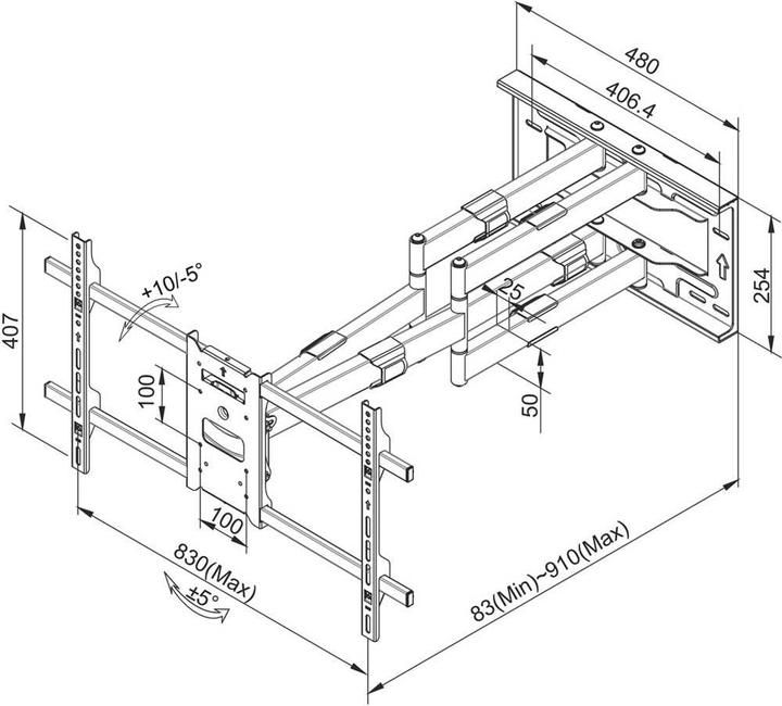 Image du produit myWall Support mural TV Support mural XL Full Motion pour TV LCD (Mur, 79.92", 50 kg)