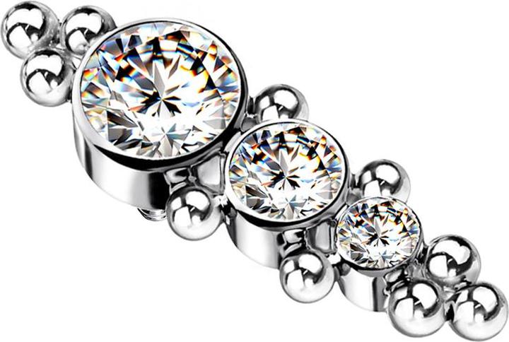 Star Piercing Dermal Anchor silber mit Kugeln und drei Kristallen silber (ohne Messing, Titan G23)