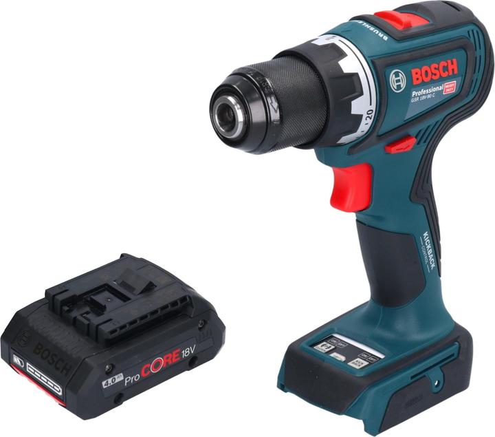 1x Bosch GSR 18V-90 C Professional accuboormachine, 1x Bosch GBA 18 V 4,0 Ah ProCORE inschuifaccu