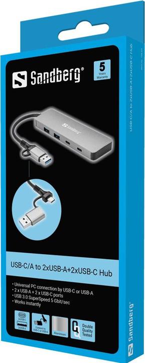 Produktbild Sandberg USB-C/A to 2xUSB-A+2xUSB-C Hub (USB-A, USB-C, 4 Ports)
