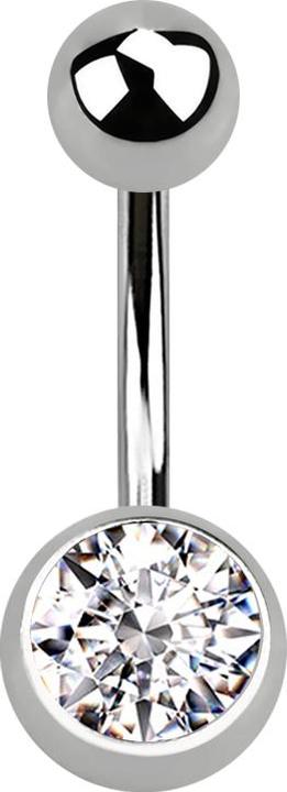Star Piercing Banane silber mit Kugel und Kugel Kristall silber (ohne Messing, Titan G23)