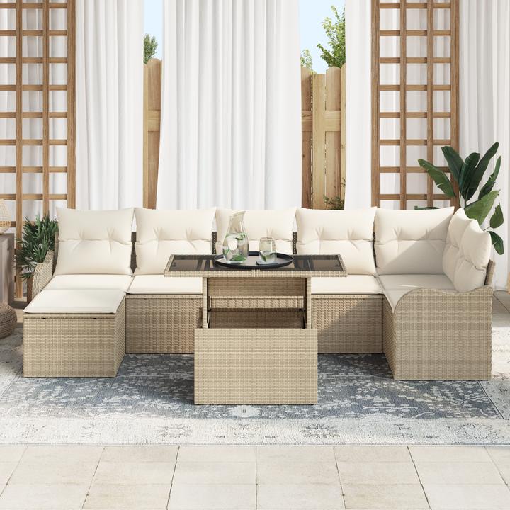 Produktbild VidaXL 8-teiliges Garten-Sofa-Set mit Kissen Beige Poly Rattan