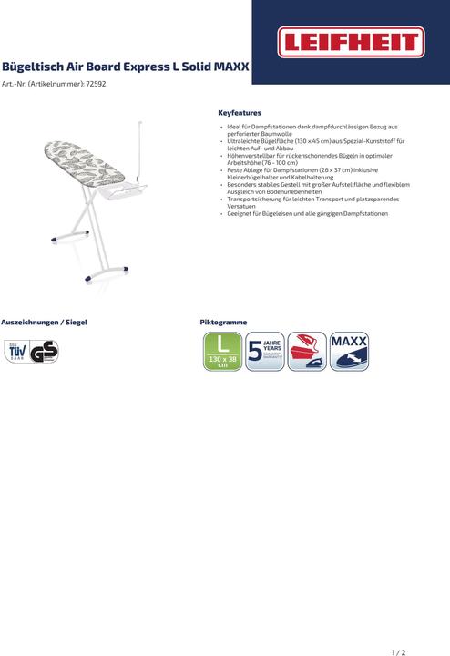 Actual product image Leifheit AirBoard Express L Solid MAXX (130 x 45 cm)