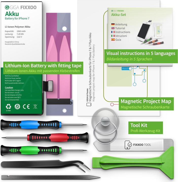 Immagine prodotto Giga Fixxoo Kit di riparazione batteria iPhone 7 (Accumulatore di carica elettrica, iPhone 7)