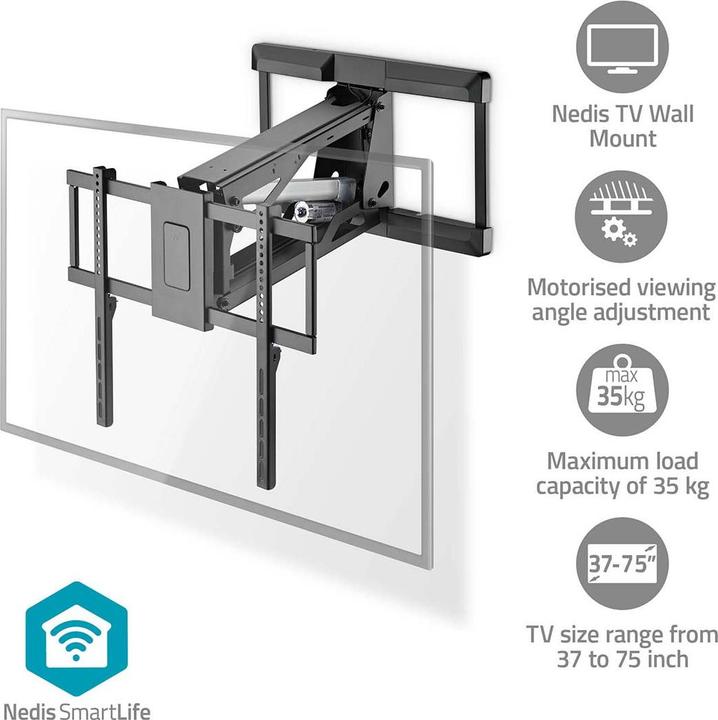 Image du produit Nedis Support TV mural motorisé - 37-75" - poids d'écran maximal supporté : 35 kg - orientable (Mur, 75", 35 kg)