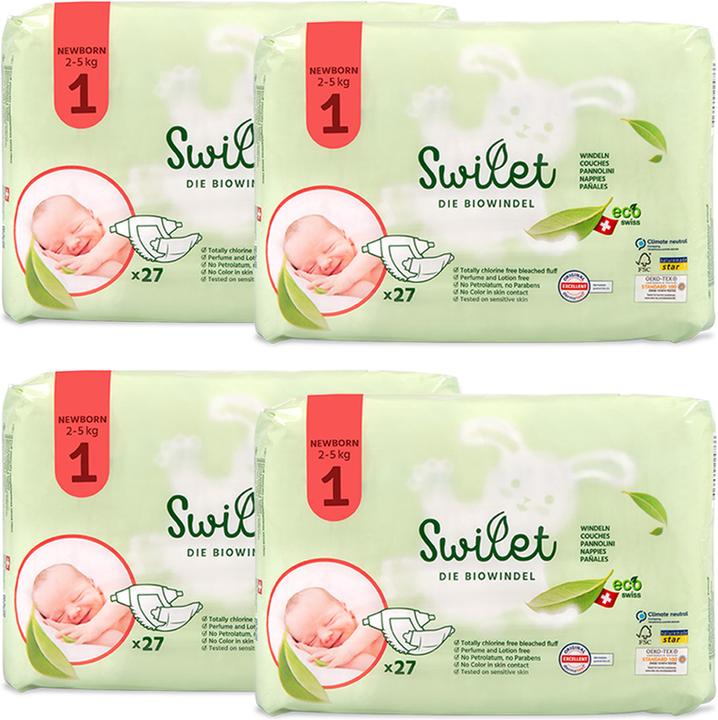 Actual product image Swilet The bio diaper (Size 1, Monthly box, 108 Piece)