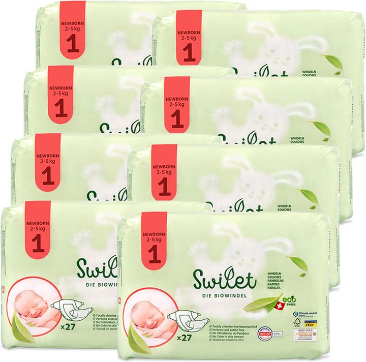 Image du produit Swilet La couche biologique Newborn (Taille 1, Pack mensuel, 216 pièce(s))