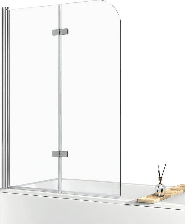 Produktbild Emke Duschwand für Badewanne 120x140cm Glas-Duschwand, 2-teilig Faltbar, Leicht zu Reinigen, Chrom (120 cm, 0.00 cm)