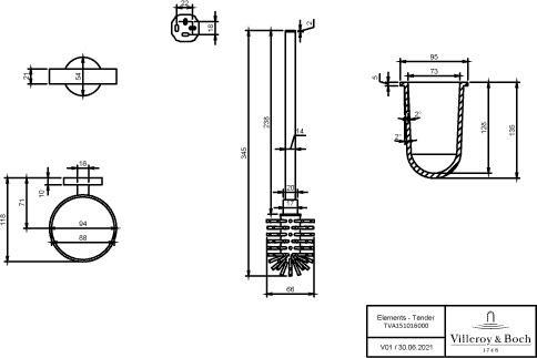Produktbild Villeroy & Boch V&B WC-Bürstengarnitur ELEMENTS TENDER 94x118x353mm, Wandmontage, rund chrom chrom