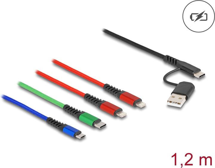 Immagine prodotto Delock Cavo di ricarica USB 10,20 cm (4"") 1 USB Type-A + USB-C™ a 2 x Lightning™ / Micro USB / USB (1.20 m, USB 2.0)