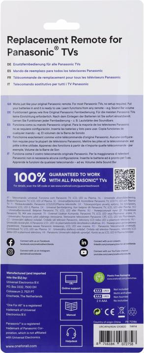 Immagine prodotto One for All URC4914 (Telecomando specifico per il dispositivo, Infrarossi)