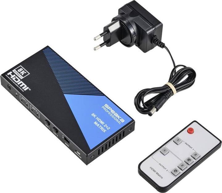 SpeaKa Professional SP-11571776 2+2 Port HDMI-Matrix-Switch Ultra HD-fähig 7680 x 4320 Pixel Schwar