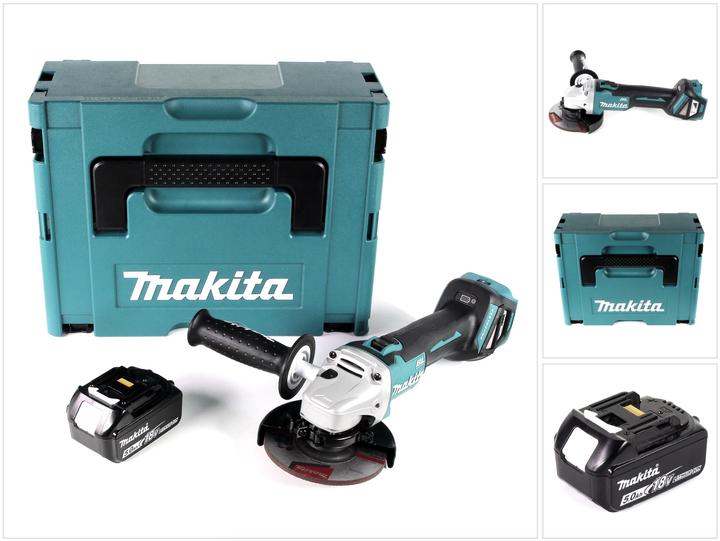 Actual product image Makita DGA 511 T1J Battery angle grinder 18V 125mm Brushless + 1x battery 5,0Ah + Makpac - without charger (125 mm)
