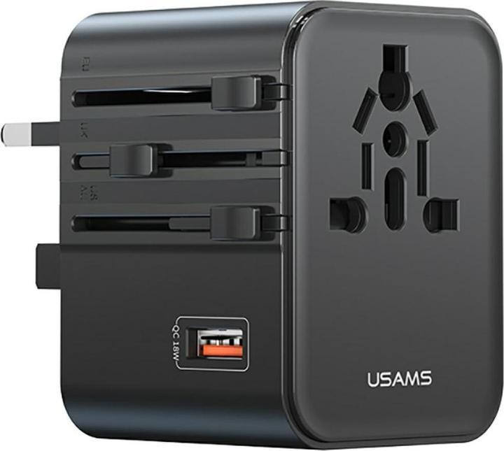 Immagine prodotto Usams Travel Charger Adapter CC309 2xUSB-C 25W 4in1 US/AU/EU/UK black (25 W)