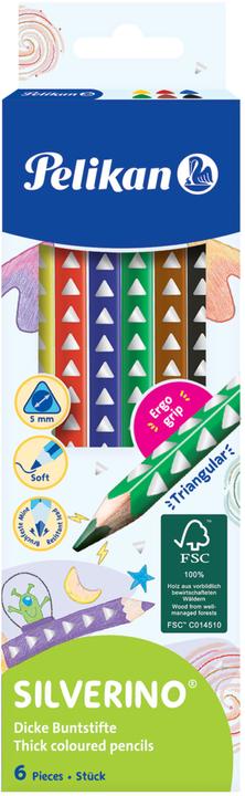 Image du produit Pelikan Crayons de couleur triangulaires Silverino (Noir, Jaune, Bleu foncé, Vert foncé, Marron, Rouge, 6 x)