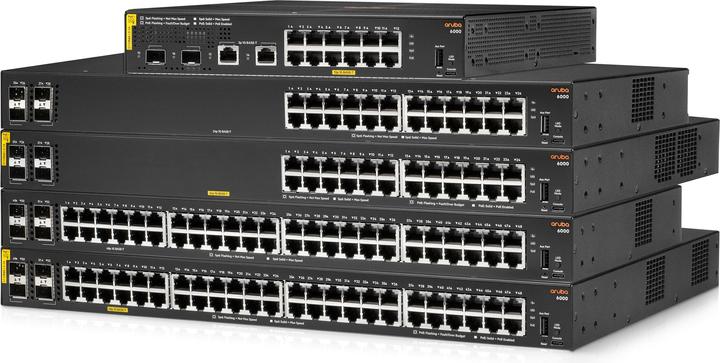 Actual product image HPE E Aruba 6000 Switch 4 SFP Ports, PoE, 1U, Layer 2, ACL, QoS, Web GUI, CLI, Aruba Net (28 Ports)