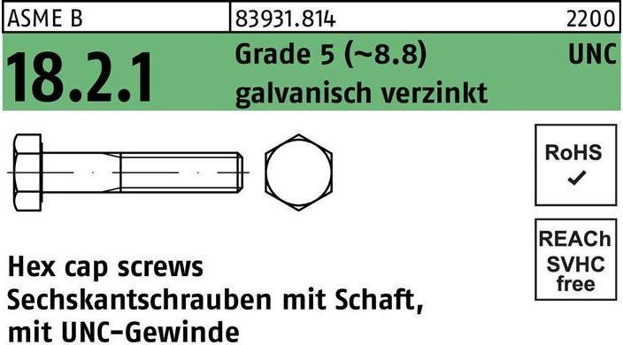 Immagine prodotto Vite a testa esagonale R 83931 con filettatura UNC/albero 5/8 x 2 1/2 Grado 5 (8,8) zincata (25 Viti per pezzo)