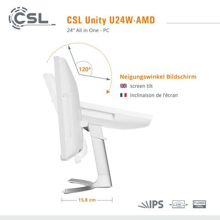 Image du produit CSL All-in-One-PC Unity U24W-AMD / 5600G / 1000 Go / 16 Go / Windows 11 Pro (AMD Ryzen 5 5600G, 16 Go, 1000 Go, AMD Radeon Graphics)