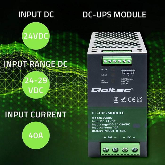 Produktbild Qoltec MODUŁ UPS DC NA SZYNĘ DIN | 40A | 24V (Standby USV)