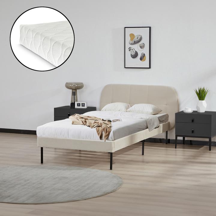 Image du produit En.Casa Lit rembourré Porvoo avec matelas velours 90x200 cm Beige (90 x 200 cm)