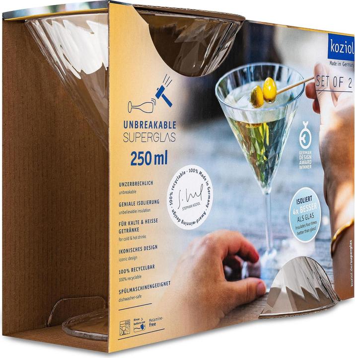 Immagine prodotto Koziol Bicchiere da cocktail Superglas Club No. 12, 250 ml, 2 pezzi (2.50 dl, 2 x, Bicchieri da Martini)
