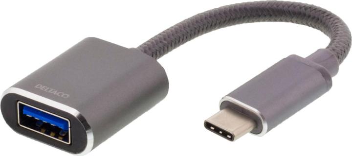 Produktbild Deltaco OTG Adapter, USB-C for USB-A - Grey (0.11 m, USB 3.1)