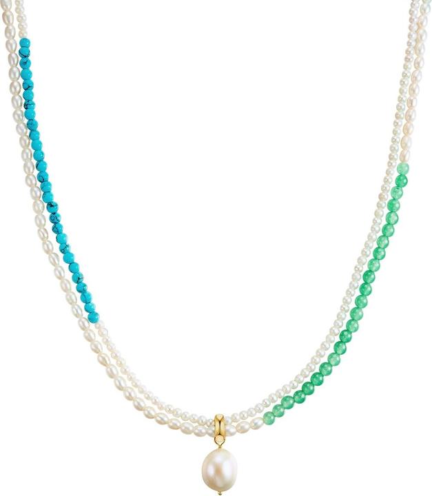 Immagine prodotto Valero Pearls Donna argento sterling turchese (rec.) perla d'acqua dolce coltivata oro giallo 45,0 cm - 28665 (Argento, 45 cm)