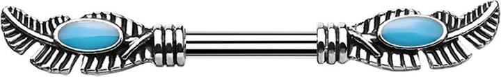 Star Piercing Barbell Stab Tribal Feder mit Türkis Stein (Chirurgenstahl 316L, Messing)