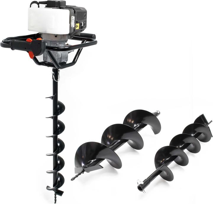 Produktbild Wiltec Set Erdlochbohrer 1,4kW 250mm 300mm Bohrschnecken 52cm³ Erdbohrgerät Benzin