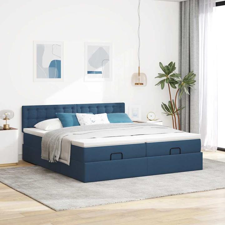 Produktbild VidaXL Ottoman-Bett mit Matratzen Blau 200x200 cm Stoff Bettrahmen (200 x 200 cm)