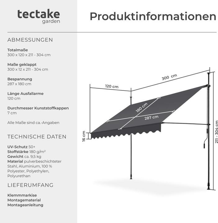 Immagine prodotto tectake Tenda da sole a morsetto (3 m)