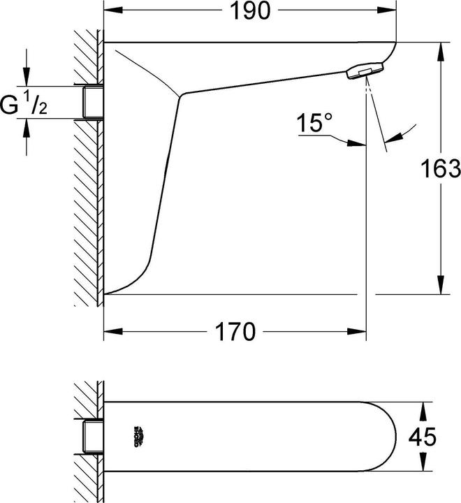 Produktbild Grohe Euroeco CE Infrarot-Wand-Waschtischarmatur ohne Mischung