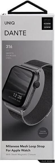 Produktbild Uniq pasek Dante Apple Watch Series 4/5/6/7/8/SE/SE2 38/40/41mm Stainless Steel grafitowy/graphite (38 mm, 40 mm, 41 mm, Edelstahl)