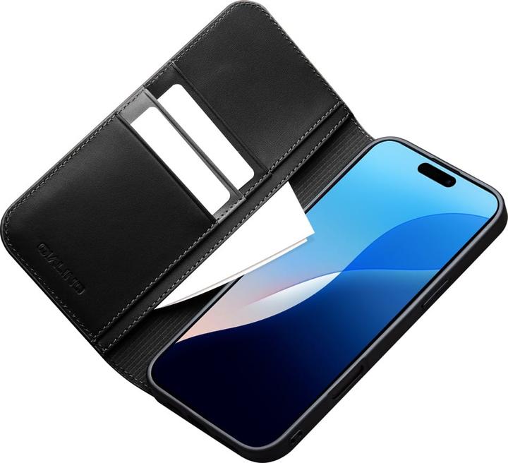 Actual product image QiAlino Fourre Flip cuir véritable mat (Apple iPhone 16 Pro Max)
