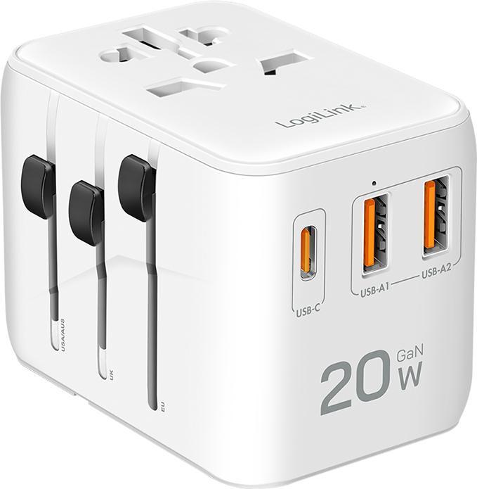 Actual product image LogiLink Universal-Reisenetzteil, 20 W (PD), 4x-Anschlüsse, feuerfest, weiss