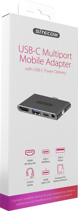 Produktbild Sitecom USB-C Mulit-Port Mobile Adpt. (USB-C, 4 Ports)