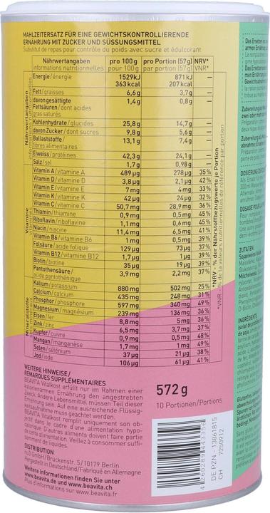 Nutritional values and ingredients Beavita Vital Food Plus Raspberry Yoghurt (1 Piece, Powder, 655 g)