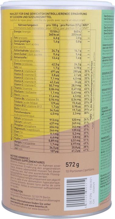 Nährwerte und Zutaten Beavita Vitalkost Plus (1 Stück, Pulver, 572 g)