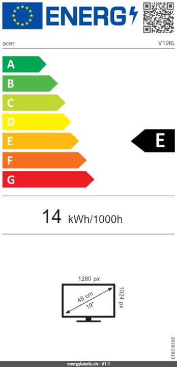 Energie-Label Acer TFT V196LBbmi 48cm 19"/1280x1024/VGA/HDMI/LS (1280 x 1024 Pixel, 19")