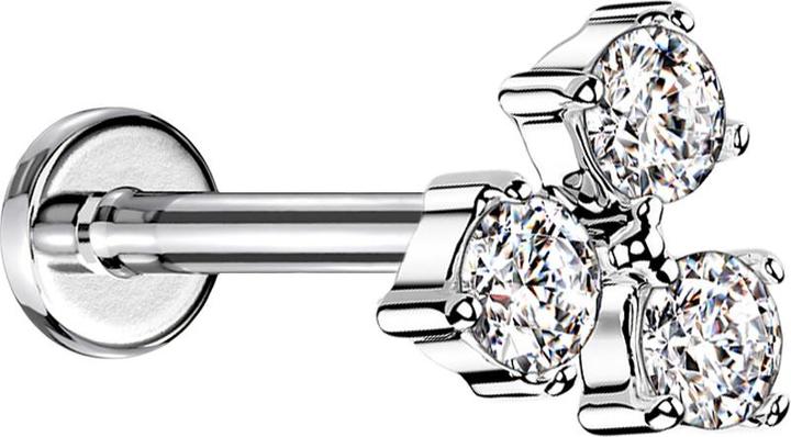 Star Piercing Micro Labret Innengewinde silber drei Kristalle silber (Chirurgenstahl 316L, Messing)