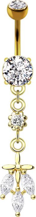 Immagine prodotto Star Piercing Banana placcata oro 14k con due sfere di cristallo ciondolo in argento tre foglie di cristallo (Ottone, Acciaio chirurgico 316L)