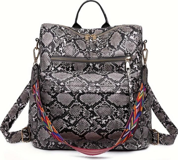 Actual product image Only-Bags.Store Retro Backpack Handbag, Boho Strap Two-Way Shoulder Bag, Fashion Vegan Leather Schoolbag Daypack