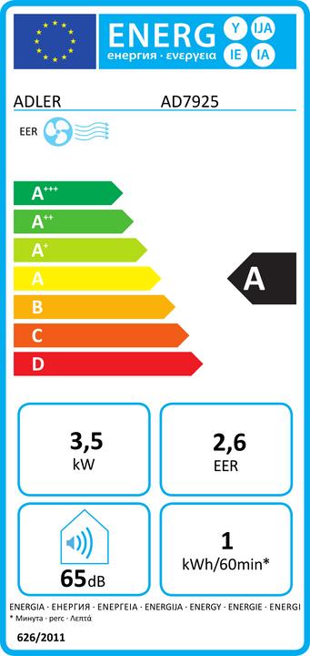 Energie-Label Adler AD 7925 (45 m², 12000 BTU/h)