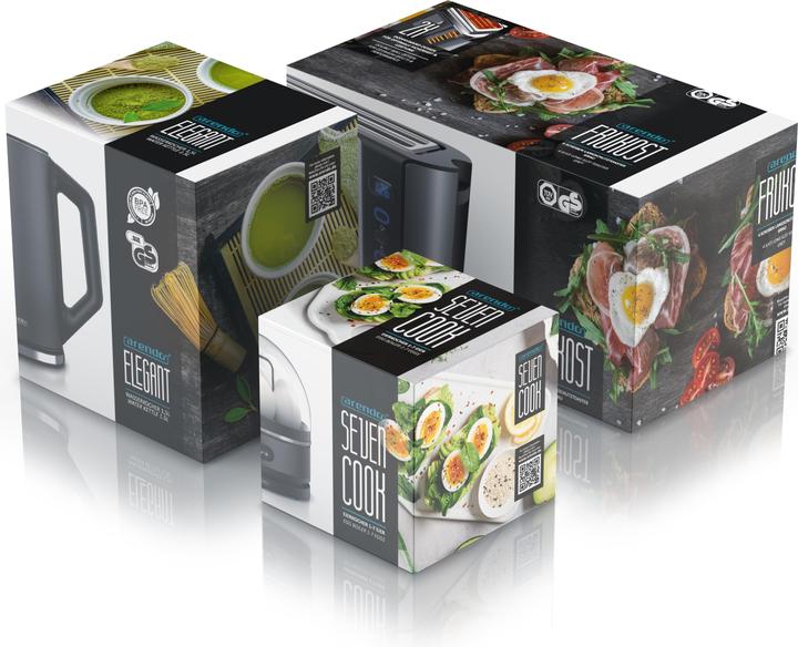 Produktbild Arendo Frühstücks Set, Wasserkocher 1,5l Temperaturwahl, 4 Scheiben Toaster & Eierkocher für 7 Eier, Grau (1.50 l)
